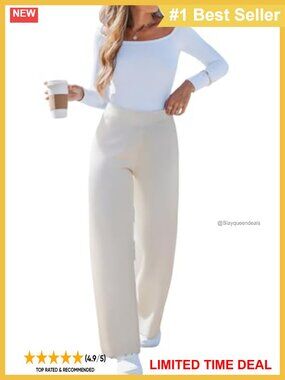 Knit Wide Leg Palazzo Pants High Waist Lounge Trousers